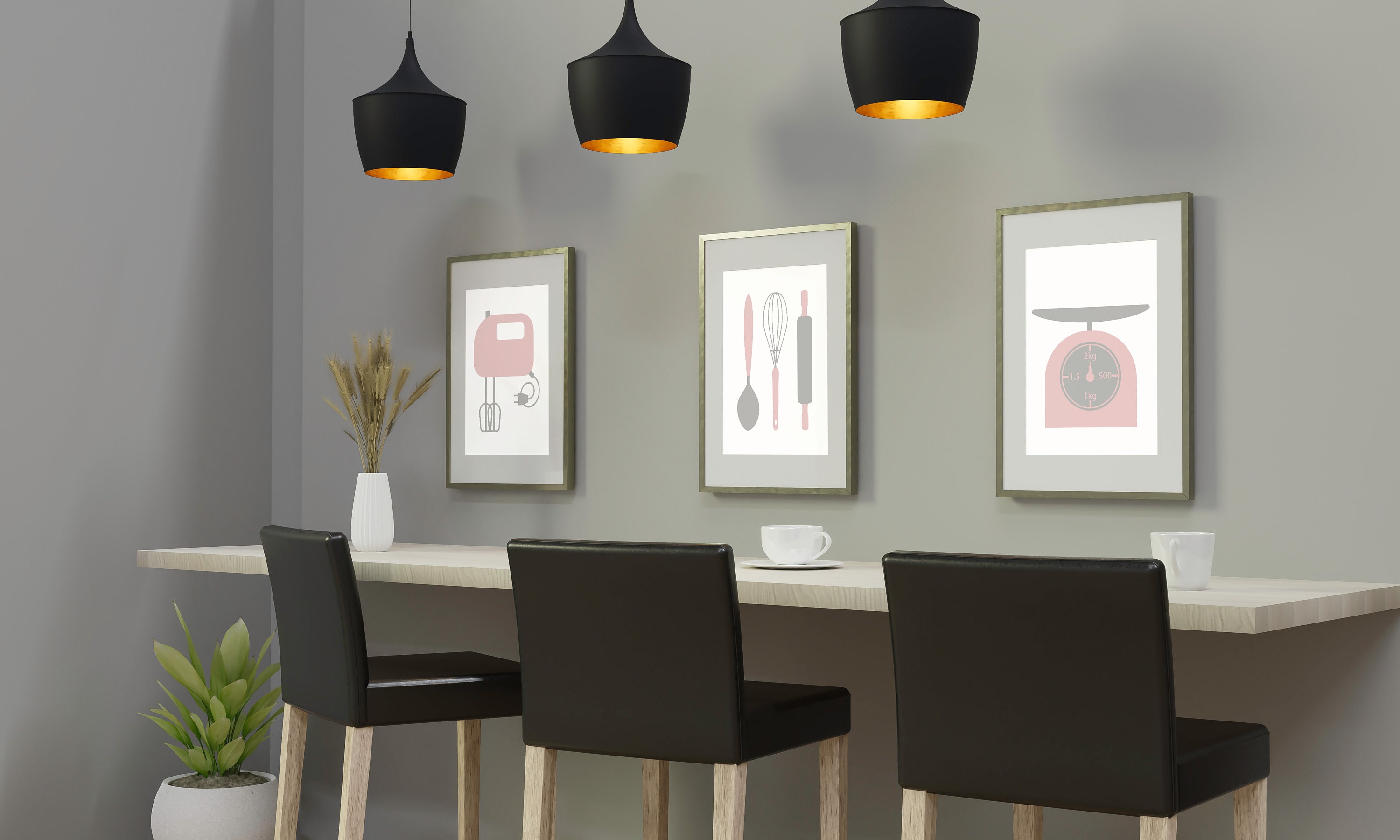 Pink Kitchen Wall Art Prints Set of 3 Posters Pink & Grey Etsy UK