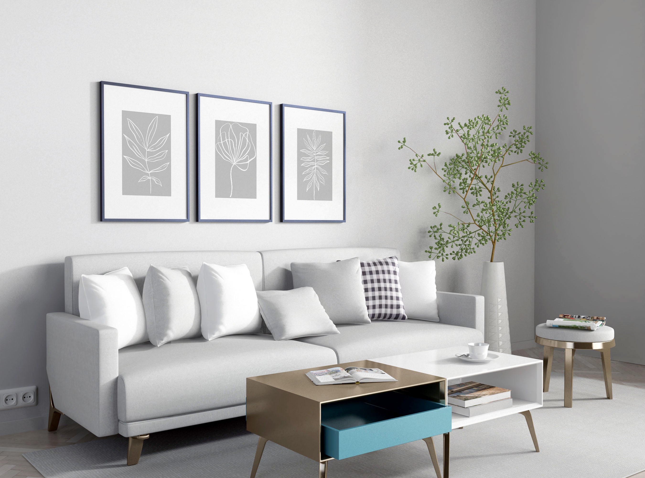 Grey Wall Art Prints Set of 3 Posters Botanical Lounge | Etsy UK