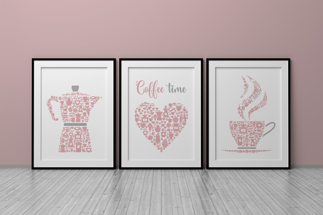 kitchen print, coffee & cake | kitchen prints, wall... Kitchen Wall Art Prints, Pink Kitchen Decor, Set of 3 Posters, Coffee ...