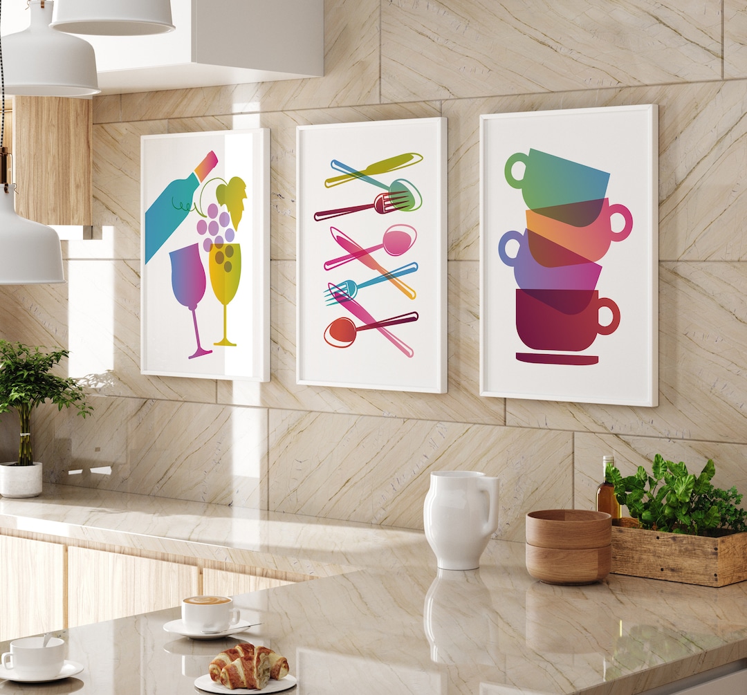 kitchen decor | kitchen prints | kitchen wall art |... Kitchen Wall Art Prints, Set of 3 Prints, Colourful Kitchen Decor ...