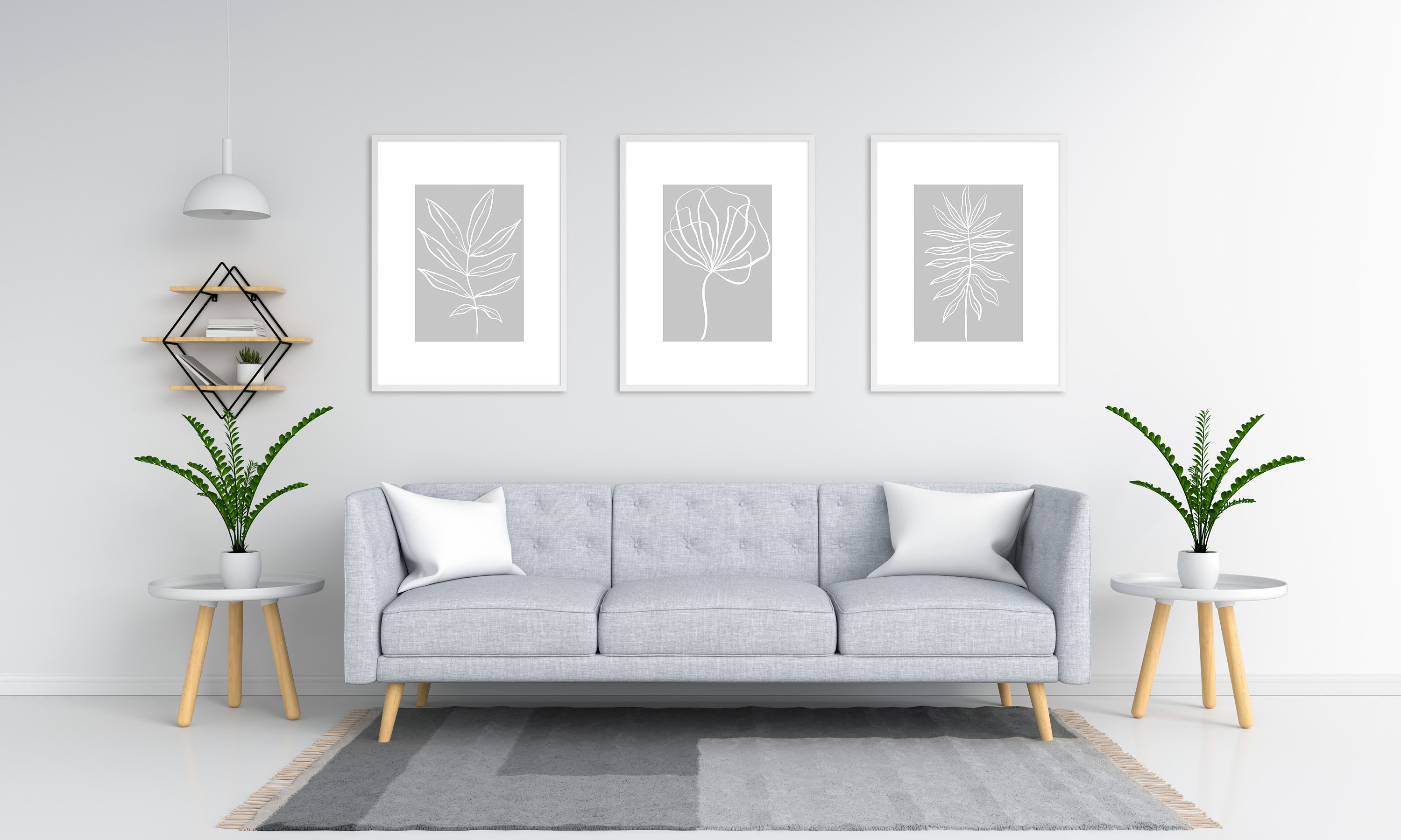 Grey Wall Art Prints Set of 3 Posters Botanical Lounge Etsy UK