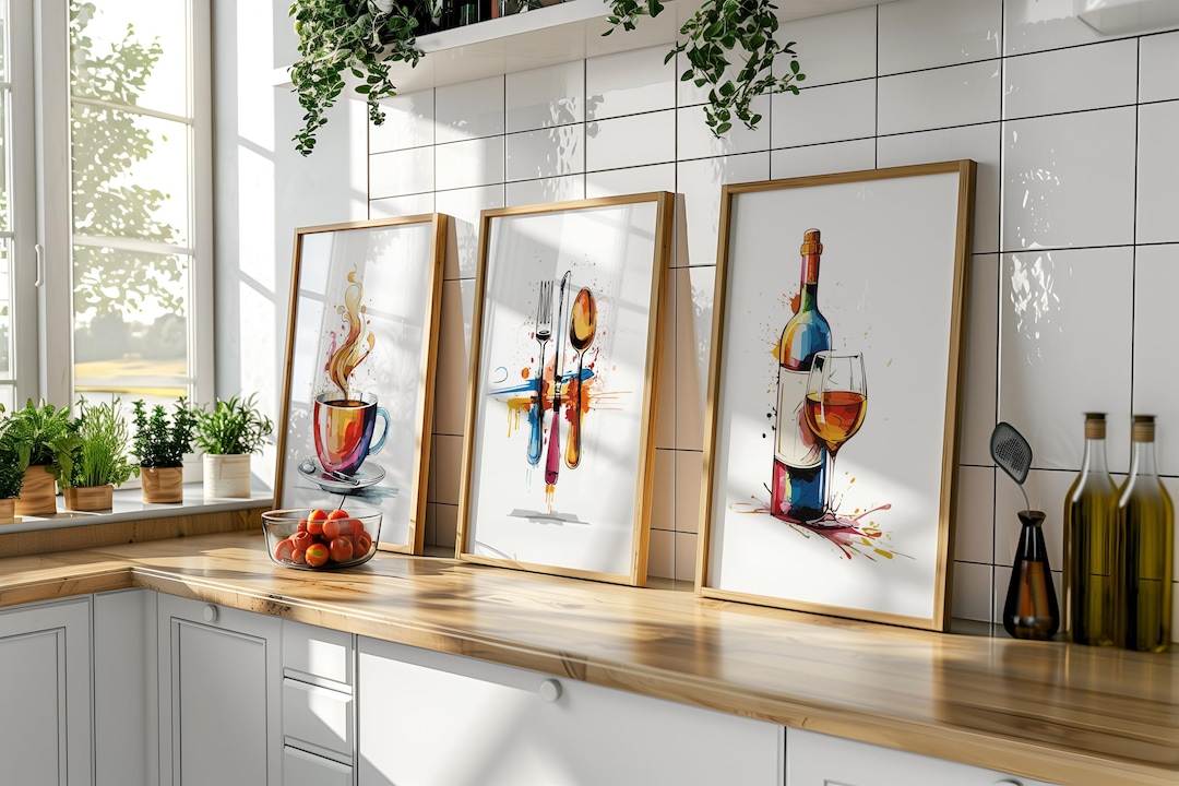 kitchen decor | kitchen prints | kitchen wall art |... Kitchen Prints, Wall Art for Kitchen or Dining Room, Set of 3 Prints ...