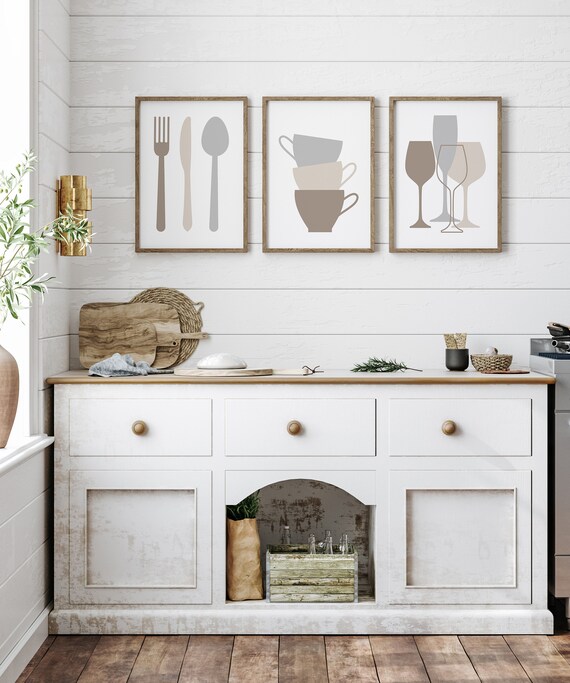 neutral beige kitchen prints, dining room prints, set... Neutral Kitchen Gallery