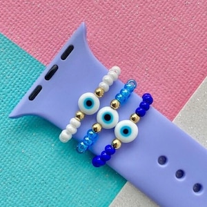 Evil Eye Halo Watch Charm, Good Energy Talisman Watch Ring, Handmade Gifts for Mom, Good luck Amulet, Trendy Apple Watch Accessories, Blue