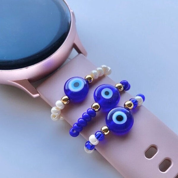 Evil Eye Halo Watch Charm, 14k plated gold, watch accessories, protection from evil, Beaded Watch Ring, gifts for mom, good luck charm