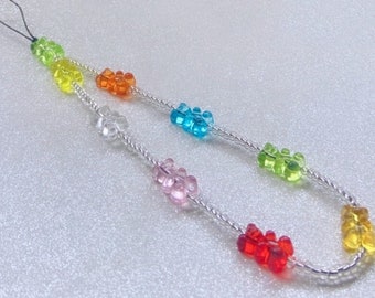 Gummy Bear Phone Strap Rainbow Preppy Cute,  y2k Beaded Wristlet Lanyard, Phone Accessories, Gift for teens, Cute Handmade gift for her