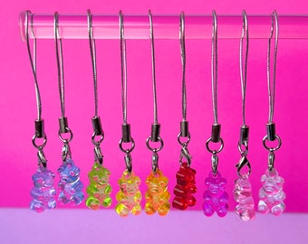 Gummy Bear Phone Charm, Kawaii Teddy Bear Charm, Phone Case Accessories, Mini Cell Lanyard, Backpack Zipper Pull, Keychain Charms, Y2K, 90’s