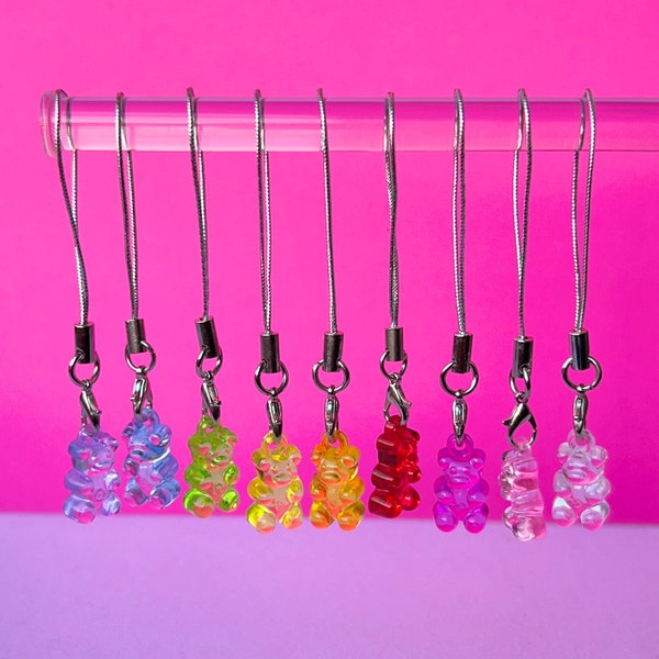 Gummy Bear Phone Charm, Kawaii Teddy Bear Charm, Phone Case Accessories, Mini Cell Lanyard, Backpack Zipper Pull, Keychain Charms, Y2K, 90’s