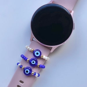 Evil Eye Halo Watch Charm, 14k plated gold, watch accessories, protection from evil, Beaded Watch Ring, gifts for mom, good luck charm