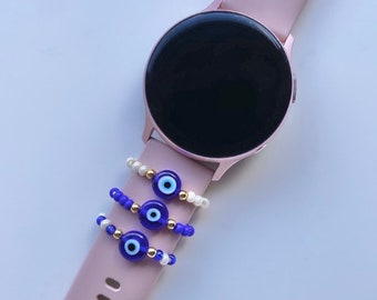 Evil Eye Halo Watch Charm, 14k plated gold, watch accessories, protection from evil, Beaded Watch Ring, gifts for mom, good luck charm