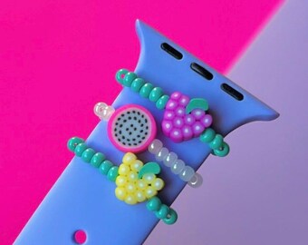 Obst Halo Uhrenanhänger, Apple Watch Band Ringe, Regenbogen Lächeln Gesicht Perlen Ring Charms, Armband Zubehör, Bunt Y2K, trendige Geschenke