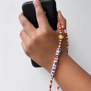 Custom Kansas City Chiefs  Phone Wrist Strap Charm, Beaded Wristlet, Gifts for her, Phone Accessories, football fan