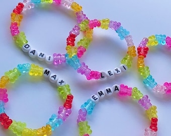 Pulsera de osito de goma personalizada, joyería de osito de arcoíris para niños, linda kawaii, amistad colorida, regalo para adolescentes, regalos hechos a mano, multicolor