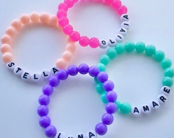NEW COLORS! Kids Name Bracelet, Personalized Child Jewelry, Letter Bracelets, Custom Word Beaded Gift, birthday party favor, stretchy