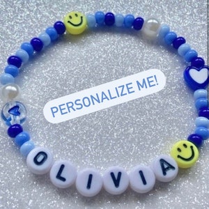 Pulsera de cara sonriente, estilo lindo preppy, joyería de cara feliz, pulsera de letras con cuentas personalizadas hecha a mano, colorido, regalo para adolescentes, estética Y2K