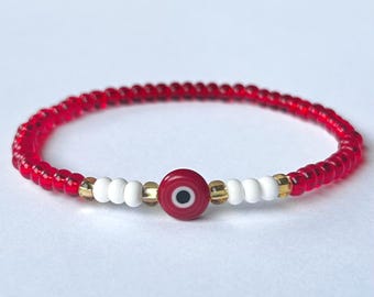 Pulsera de cuentas de ojo malvado, elástica de ojo malvado rojo, pulsera de ojo turco para mujer, pulsera de mal de ojo, joyería de protección de amuleto, Nazar