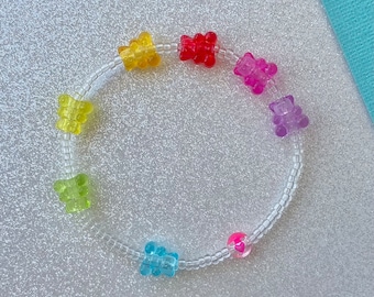 Rainbow Gummy Bear Bracelet, Multicolor Teddy  Jewelry, Cute Kawaii, Colorful Frienship Jewellery, Gift for Teens, Y2K Preppy Cute