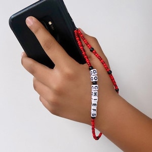 Kansas City Chiefs Phone Strap Charm, Beaded Wristlet, Go Chiefs, Gifts for her, cellphone  Accessories,