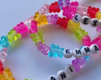 Personalized Gummy Bear Bracelet, Child Rainbow Teddy Jewelry, Cute Kawaii, Colorful Frienship , Gift for Teens Handmade gifts, Multicolor