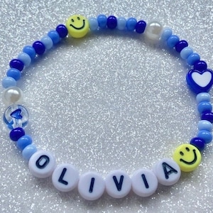 Pulsera de cara sonriente, estilo lindo preppy, joyería de cara feliz, pulsera de letras con cuentas personalizadas hecha a mano, colorido, regalo para adolescentes, estética Y2K
