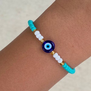 Bransoletka ze złotego charmsa Evil Eye, amulet na szczęście, ochrona przed złem, prezenty dla przyjaciółki, prezenty dla mamy, tureckie oko, biżuteria z turkusem