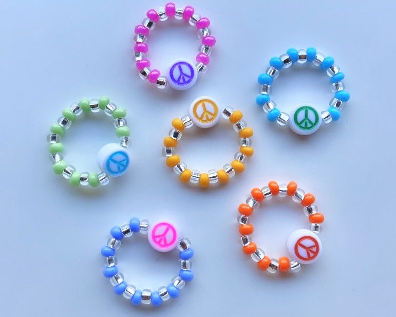 Custom Beaded Rings, Smiley Face Ring, Initial Bead Rings, Happy Face ...