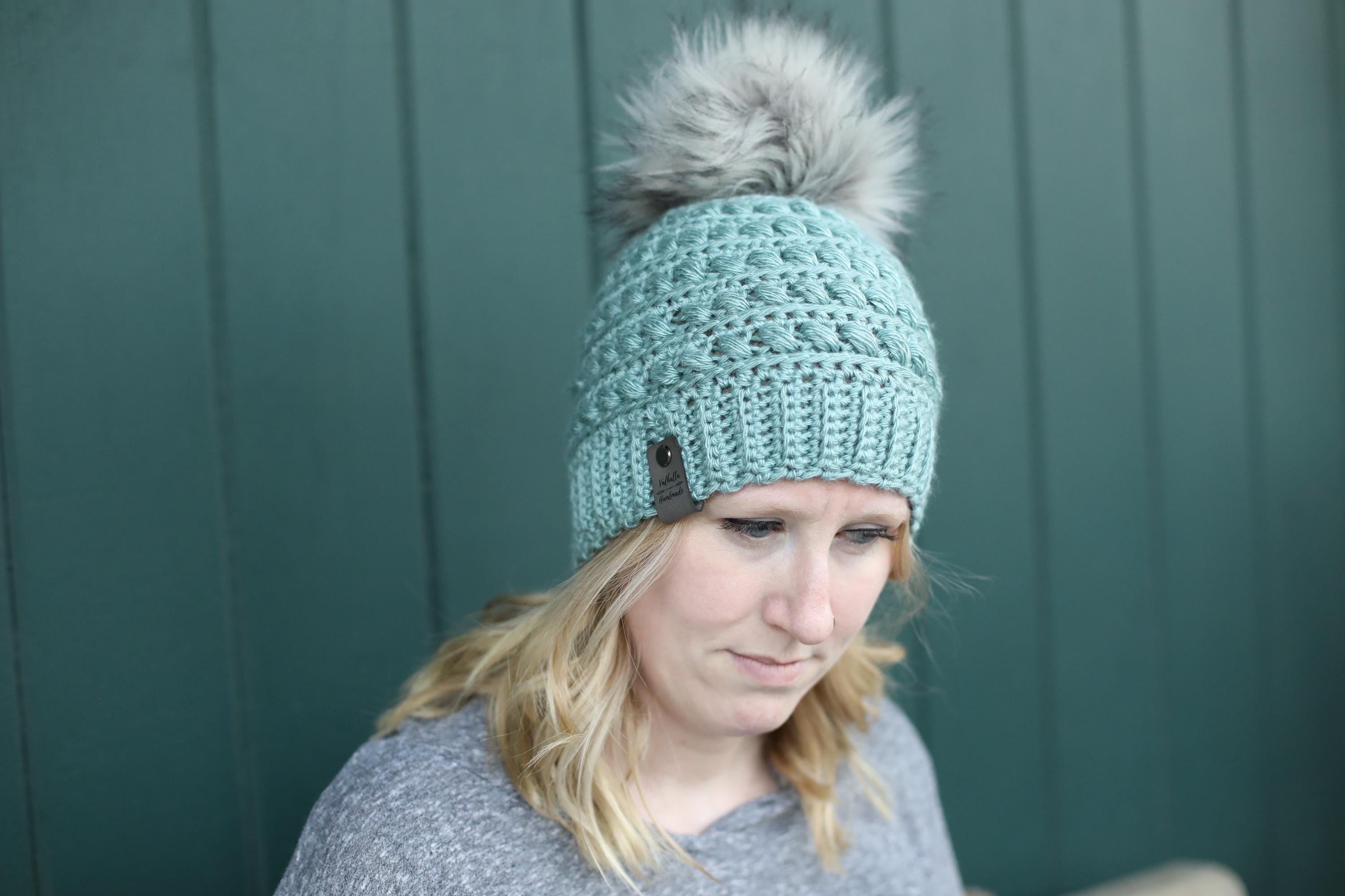 ?Women Teal Winter Pom Pom Beanie Hat with Warm Fleece Lined XL Pom Pom Hat, Teal Beanie, Pom Pom Beanie, Thick Wool Beanie  main image 2