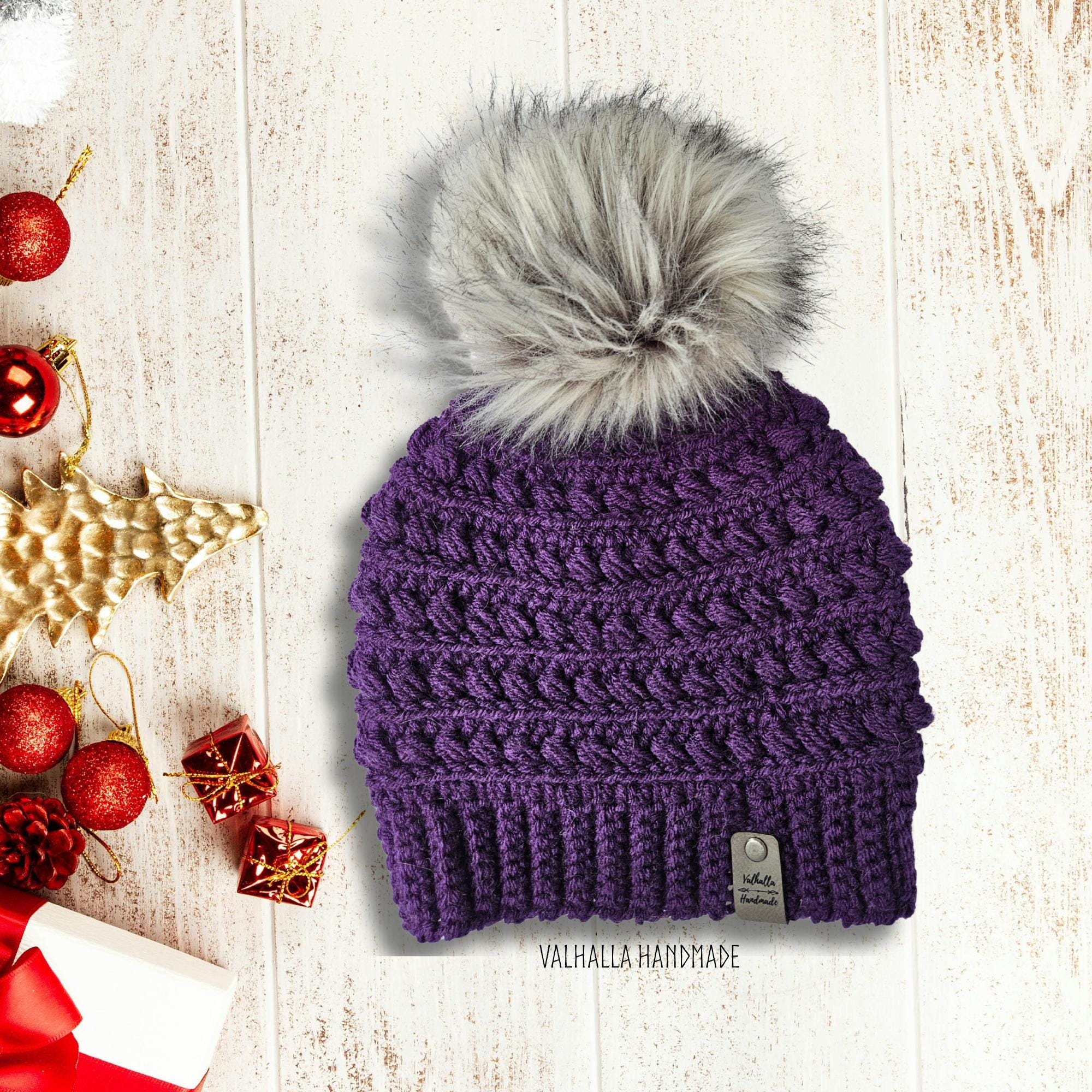 Cozy Chic Purple Pompom Earflap Beanie Purple Pom Beanie - Etsy main image 2