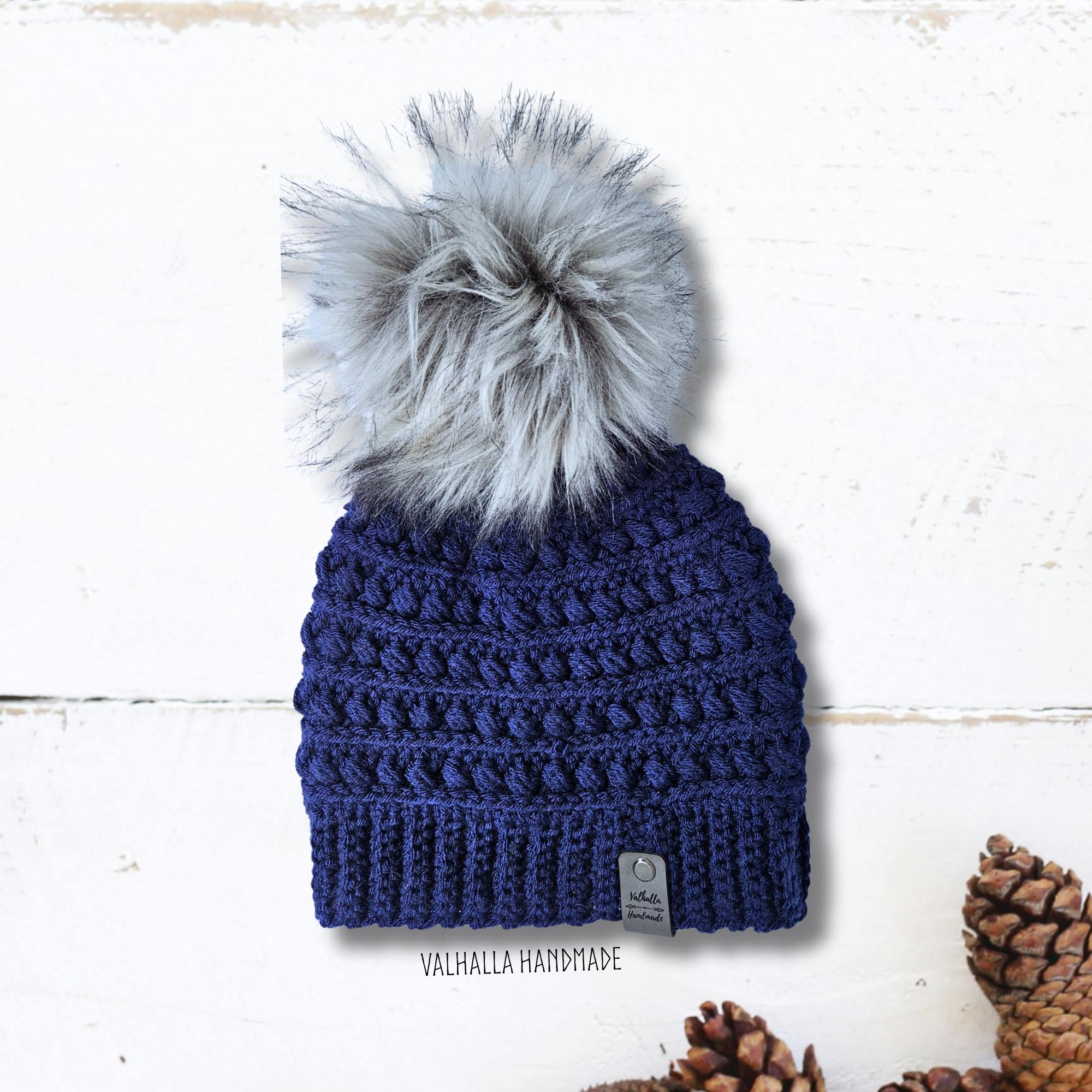 Cozy Cream and Navy Knit Pom-Pom Beanie women’s Womans Navy Blue Pom Hat - Etsy main image 2