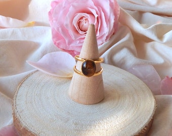 Adjustable openwork gold-plated ring with its Iris Tiger&#39;s Eye stone