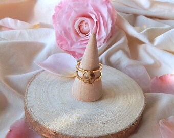 Adjustable openwork gold-plated ring with its Ophelia landscape Jasper stone
