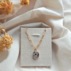 18K Paperclip Necklace with Dalmatian Jasper Pendant Emily