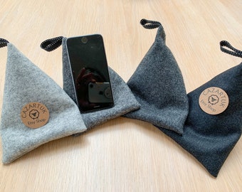 Quality mobile phone stand, phone beanbag pillow. Premium beanie holder, bedside accessory gift.Four colours. 100% wool