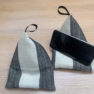 Mobile phone holder for use as a bedside phone pillow. Beanbag style iPhone cushion. Baby monitor holder.  Great gift idea. Lightweight