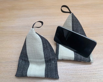 Mobile phone holder for use as a bedside phone pillow. Beanbag style iPhone cushion. Baby monitor holder.  Great gift idea. Lightweight