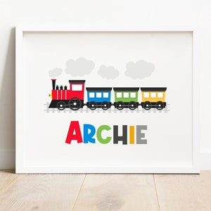 Train Themed Framed art, Premium Framed Horizontal Poster Personalized Train Kids Room Custom Artwork Train Themed Nursery steam train gifts