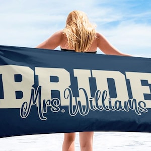 Custom Bride Beach Towel, Personalized Bride Beach Towel, Wedding Beach Towel, Mrs. Beach Towel Gift, Bachelorette Pool Towel, Vacation Gift