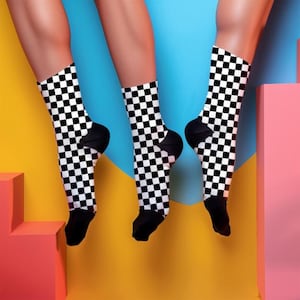 Chic Checkered Sublimation Socks, Trendy Athletic Socks, Gift for Her, Cozy Home Socks, Fashionable Footwear Accessory