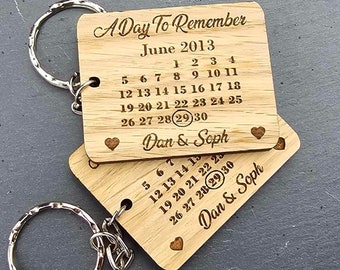 2 x keyrings Day To Remember Personalised Date keyring Gift Wedding Birthday Anniversary Valentines