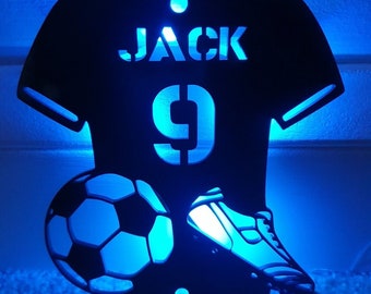 Personalised Acrylic Football Bedroom Decor Sign Plaque light up Various Sizes Colours