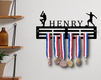 Personalised Medal Hanger Medal Holder Wall Display Rack Football Player Ball Soccer and cricket