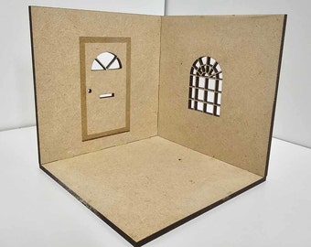 Doll house Miniature Roombox | 2 Sided | 2 Windows | 1 Door | Room Box | 1:12 Scale Miniature | Diorama | Room box Kit | Dollhouse Kit