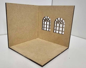 Doll house Miniature Roombox | 2 Sided | 2 Windows | Room Box | 1:12 Scale Miniature | Diorama | Room box Kit | Dollhouse Kit | Corner