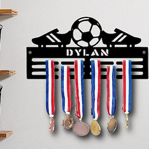 Personalised Medal Hanger Medal Holder Wall Display Rack Football Player boots Ball Soccer