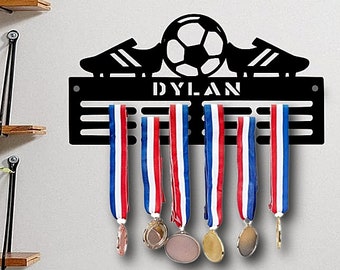 Personalised Medal Hanger Medal Holder Wall Display Rack Football Player boots Ball Soccer