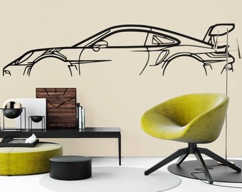 XL Car Silhouette Wall Art Sticker Vinyl Home Decor mechanic racing Service Centre Garage Car body Shop business Decals V1038