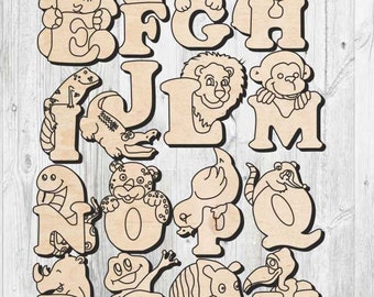 Wooden Animal Letters Alphabet Name Personlised Door Sign Wall Art Nursery Decor Toddler Gift