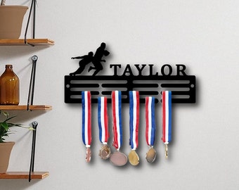 Rugby Medal Hanger custom personalised name ribbon Medal Holder Wall Display Rack