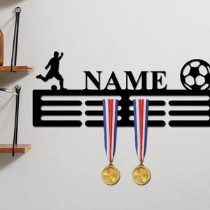 Personalised Medal Hanger Medal Holder Wall Display Rack Football Player Ball Soccer image 1