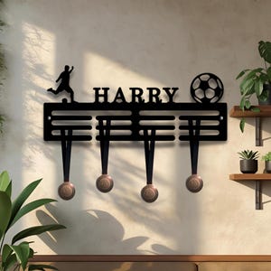 Personalised Medal Hanger Medal Holder Wall Display Rack Football Player Ball Soccer